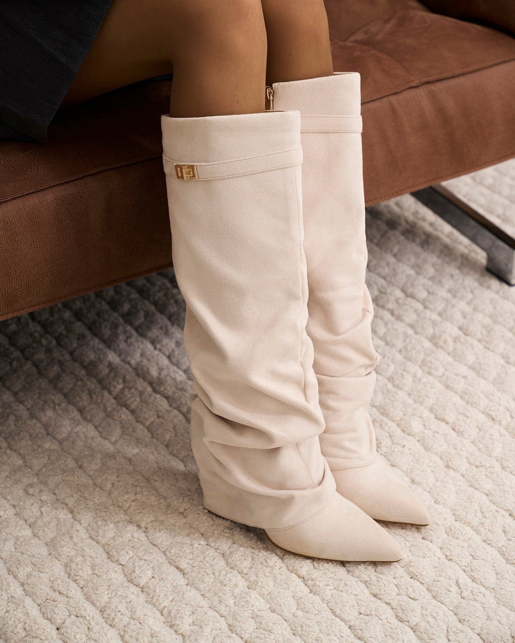 Lavista Slouchy Suede knee high boots - Creamy